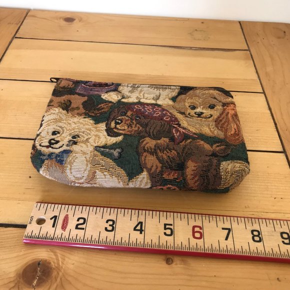 Puppy Dog Tapestry Zip-Up Pouch Make Up Bag Made in Canada Moon Glow 6.5x8.5" - Picture 3 of 5